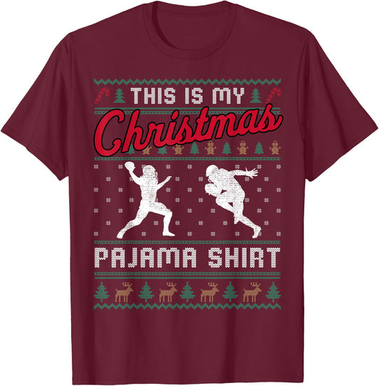 This Is My Christmas Pajama American Football Ugly Sweater T-Shirt - T-Shirt | Maroon