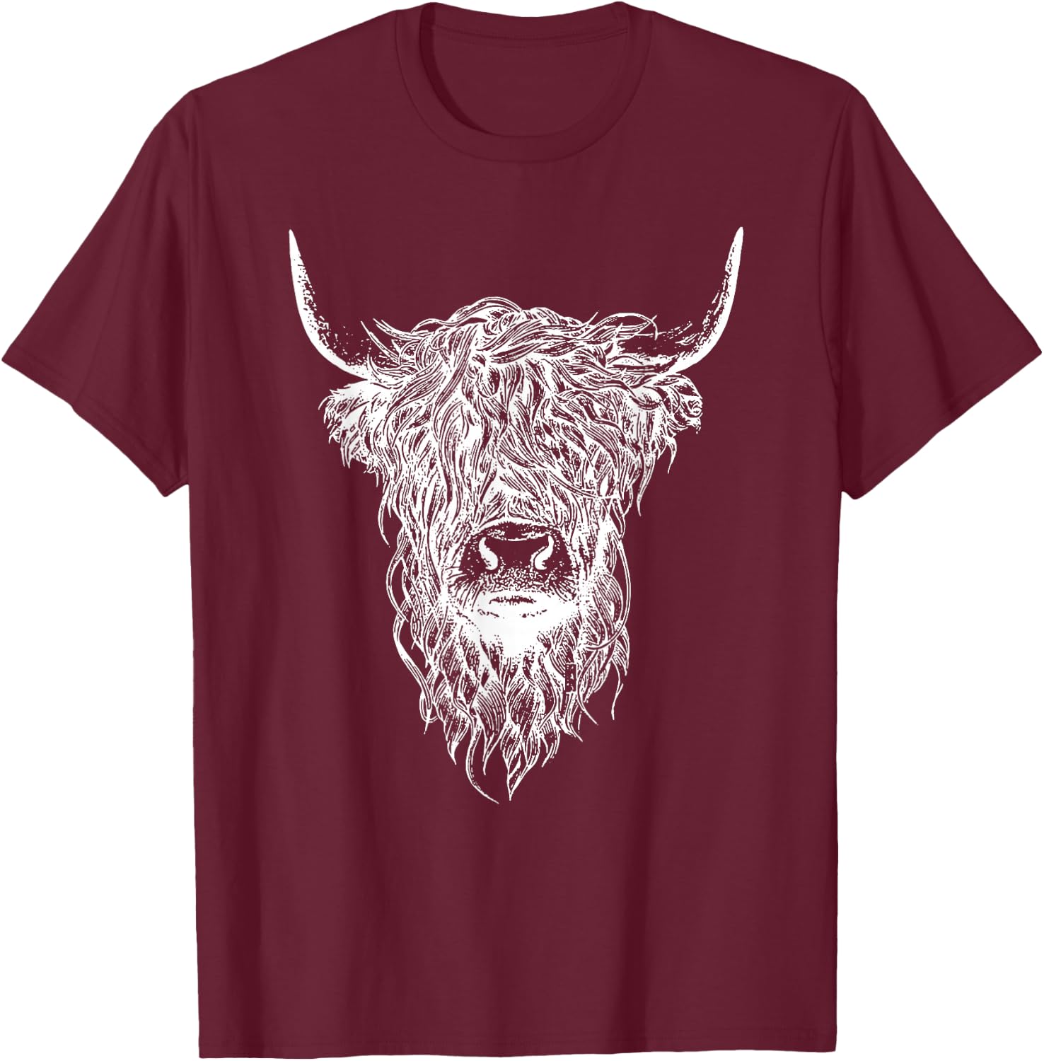 Scottish Highland Cattle Kyloe Domestic Cattle Animals Cow Motif T-Shirt - T-Shirt | Maroon