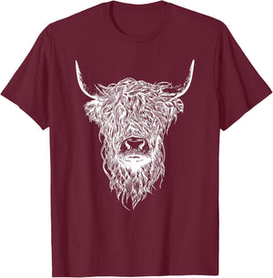 Scottish Highland Cattle Kyloe Domestic Cattle Animals Cow Motif T-Shirt - T-Shirt | Maroon