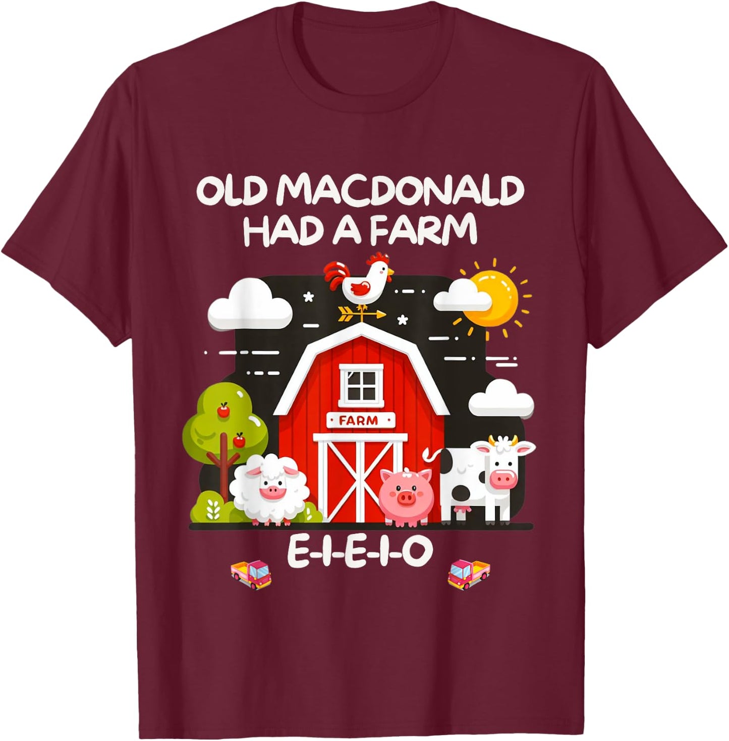 Old MacDonald Had a Farm E-I-E-I-O Boy Toddler Kids Birthday T-Shirt - T-Shirt | Maroon