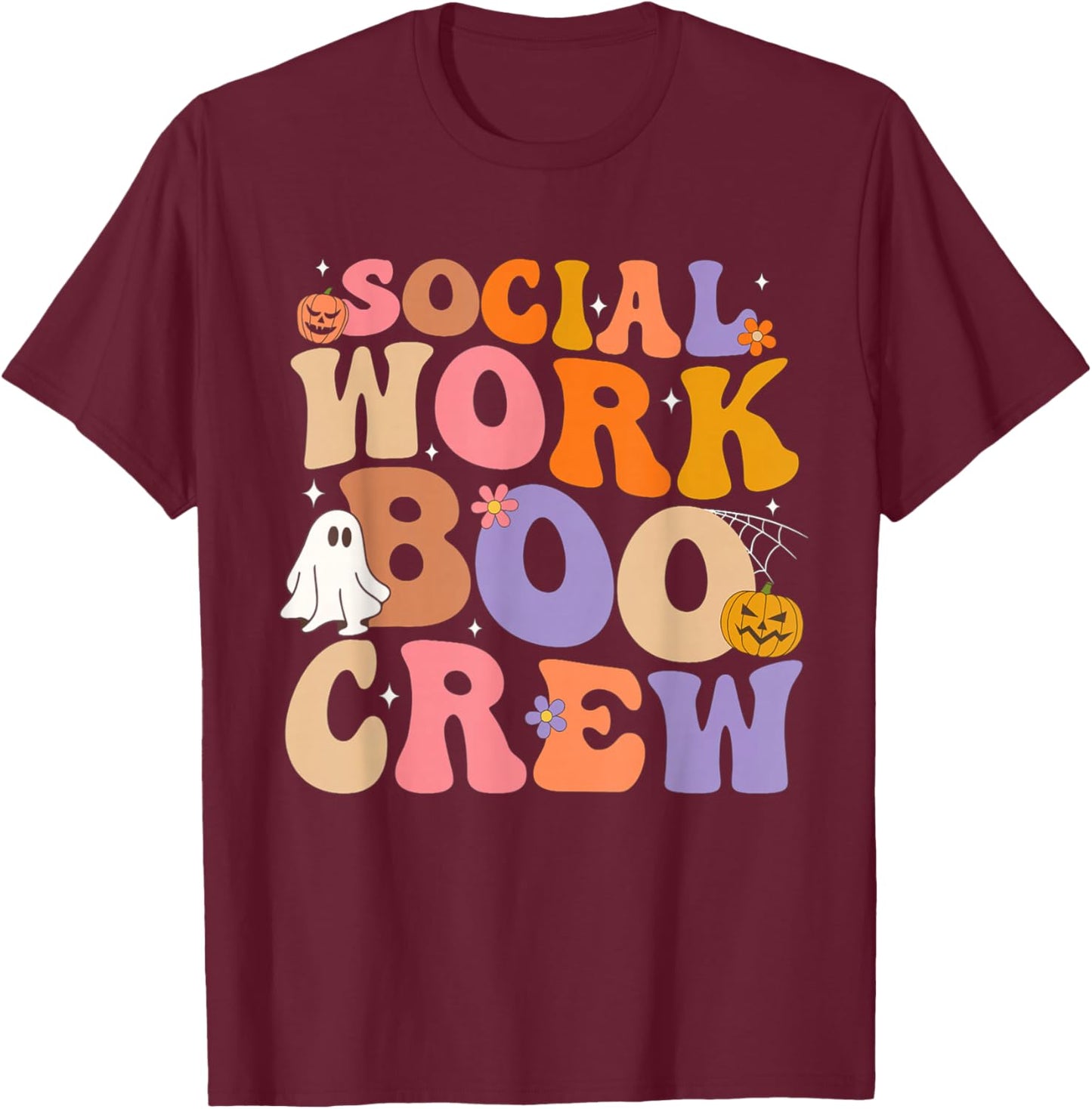 Retro Social Worker Boo Crew Halloween Spooky Psychologist T-Shirt - T-Shirt | Maroon