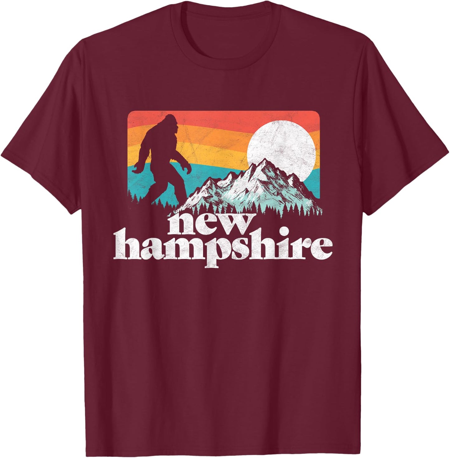 Retro New Hampshire Bigfoot Mountains T-Shirt - T-Shirt | Maroon