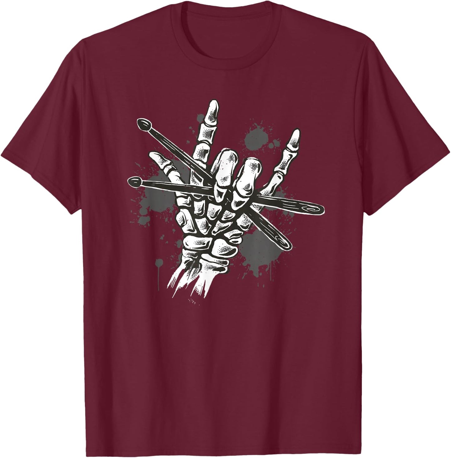 Skeleton Rock Hand Drumming Cool Skeleton Drummer Drumsticks T-Shirt - T-Shirt | Maroon