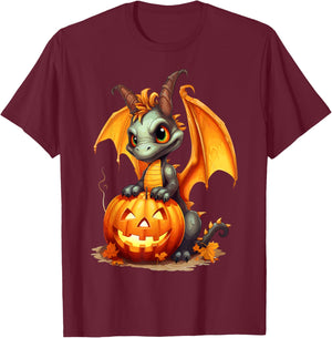 Spooky Halloween Dragon Pumpkin T-Shirt - T-Shirt | Maroon