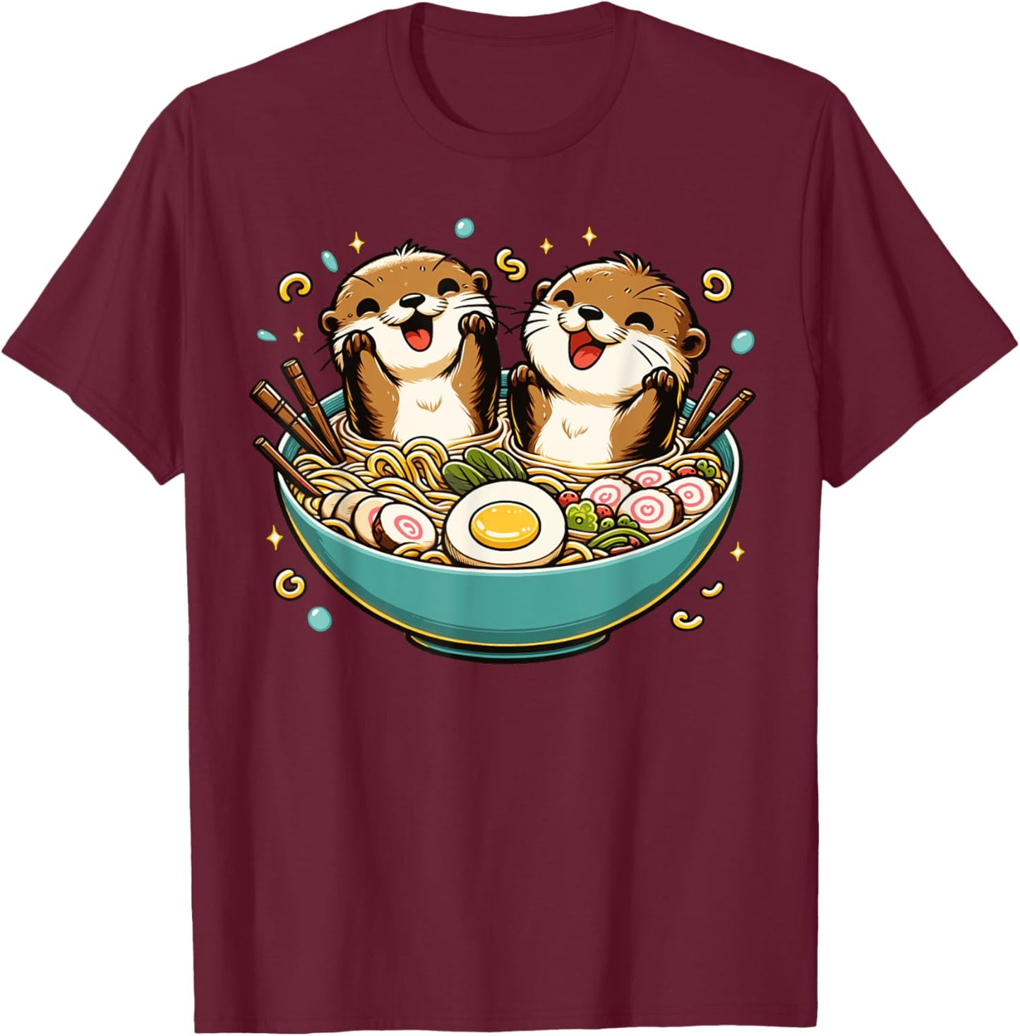 Kawaii Otter Shirt Japanese Ramen noodles soup Otter Lover T-Shirt - T-Shirt | Maroon