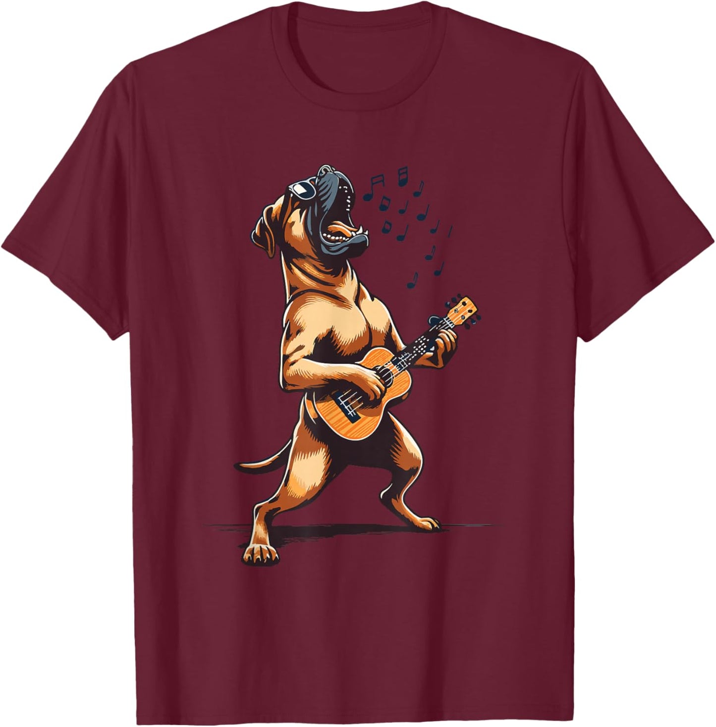 Dog Playing Guitar Singing Boerboel Bull Mastiff Funny T-Shirt - T-Shirt | Maroon
