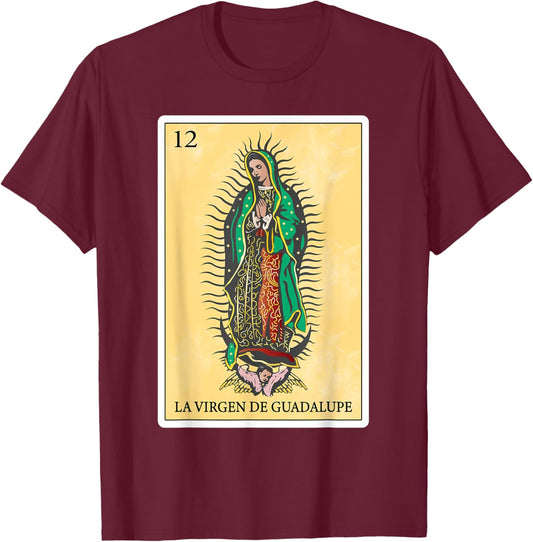 La Virgen de Guadalupe Spanish-Mexican Bingo Gifts Card T-Shirt - T-Shirt | Maroon