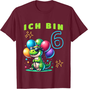 Dino Kinder Ich bin sechs Jahre alt | 6. Geburtstag T-Shirt - T-Shirt | Maroon