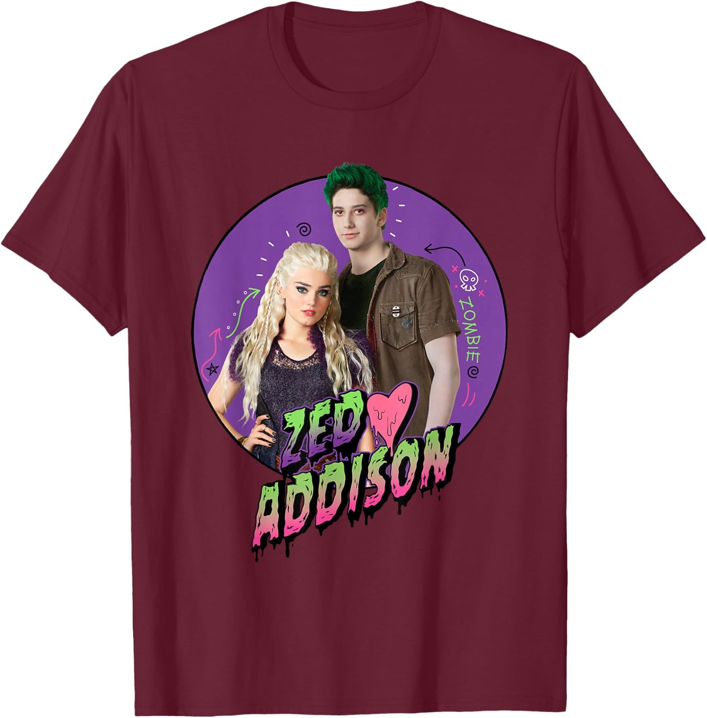 Disney Channel Zombies 2 Zed and Addison Love T-Shirt - T-Shirt | Maroon