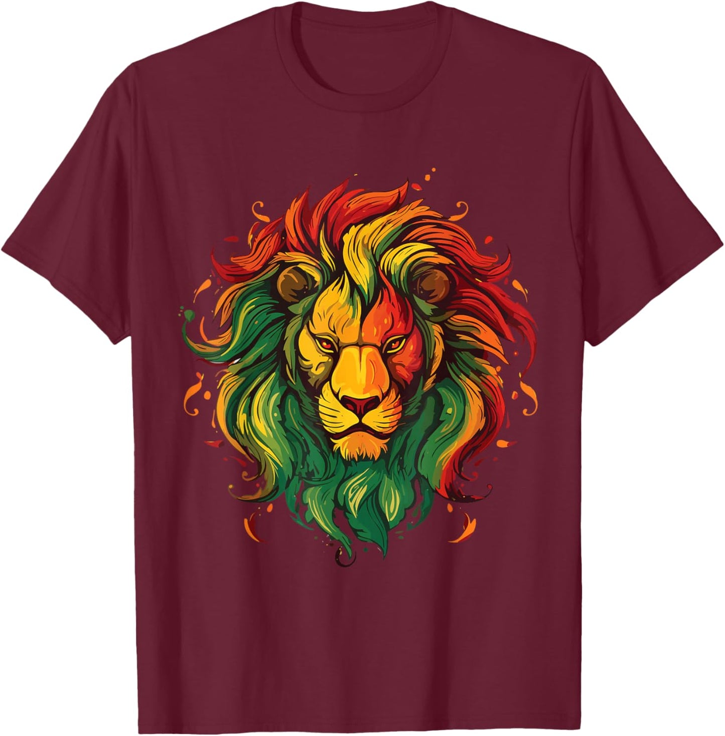 Jamaican Lion Jamaican Rasta Flag Lion Of Judah Reggae Music T-Shirt - T-Shirt | Maroon