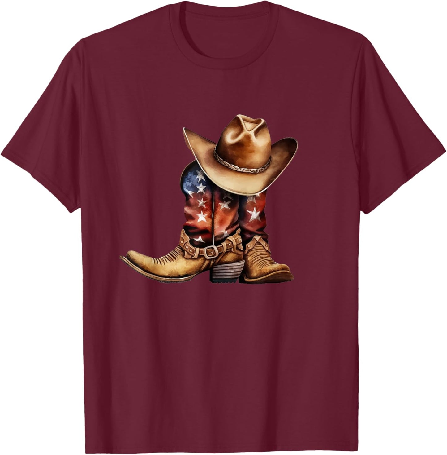 Western Cowboy Boots Patriotic American USA Flag T-Shirt - T-Shirt | Maroon