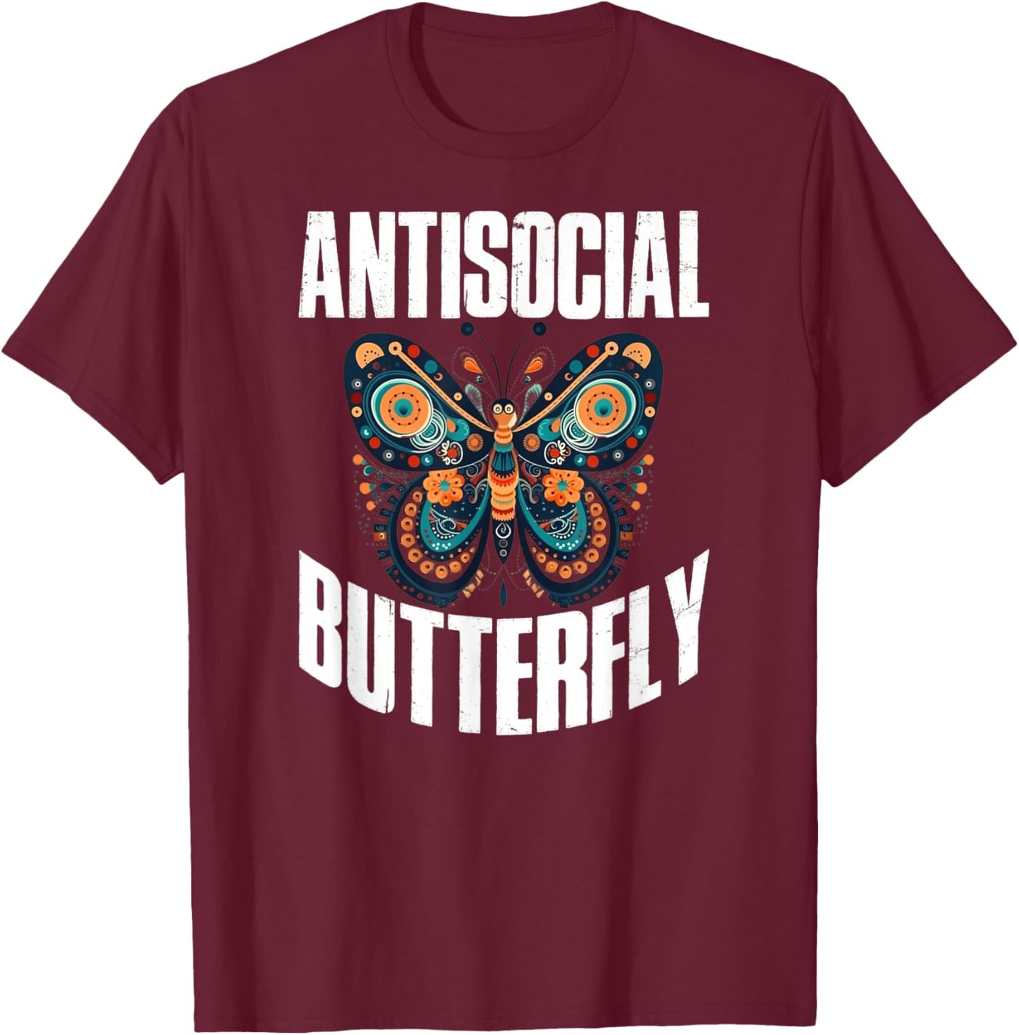 Antisocial Butterfly T-Shirt - T-Shirt | Maroon