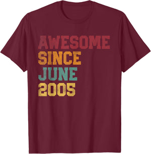 Awesome Since June 2005 21st Birthday 21 Years Old - Retro T-Shirt - T-Shirt | Maroon
