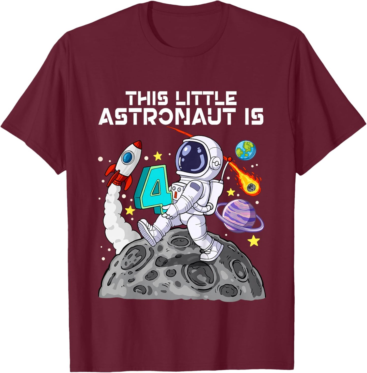 Space 4th Birthday T-Shirt - T-Shirt | Maroon