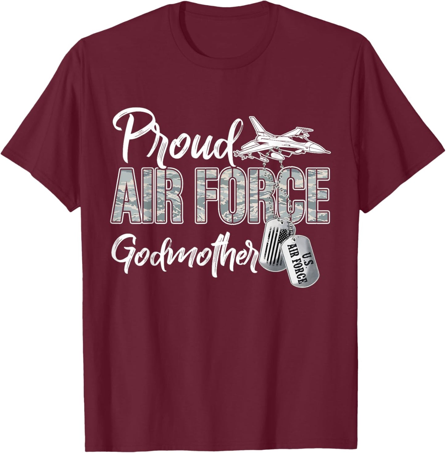 Proud Air Force Godmother US Military Family Matching T-Shirt - T-Shirt | Maroon