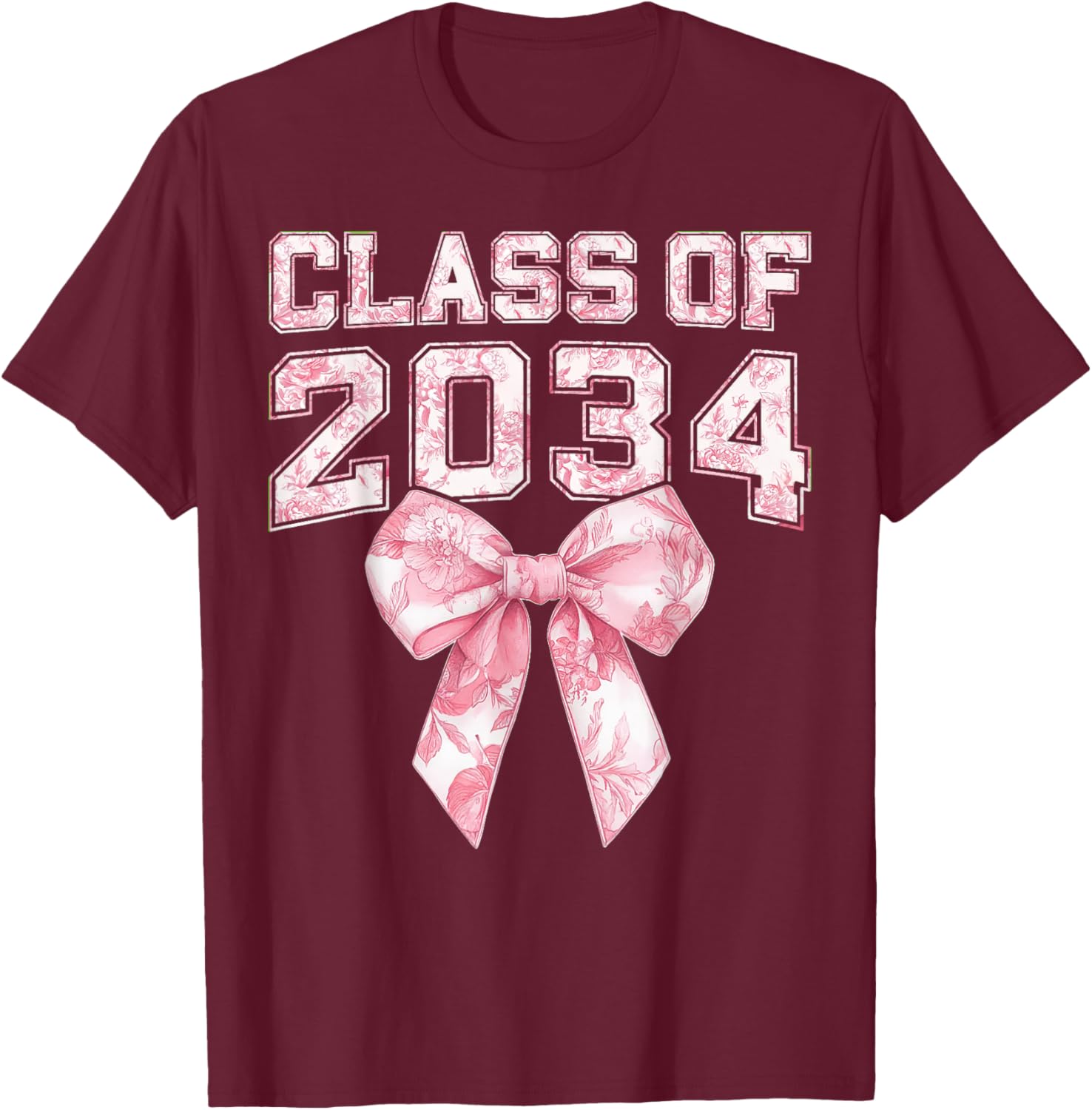Retro Class of 2034 Graduation Preppy Coquette Bow Senior 34 T-Shirt - T-Shirt | Maroon