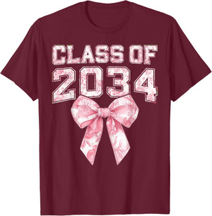 Retro Class of 2034 Graduation Preppy Coquette Bow Senior 34 T-Shirt - T-Shirt | Maroon