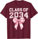Retro Class of 2034 Graduation Preppy Coquette Bow Senior 34 T-Shirt - T-Shirt | Maroon