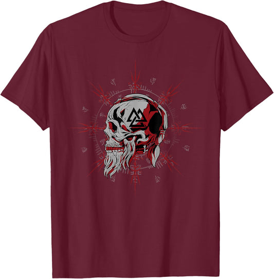 Steps To Valhalla Retro Viking Symbol - Nordic Valknut - Rune Celtic Symbol T-Shirt - T-Shirt | Maroon