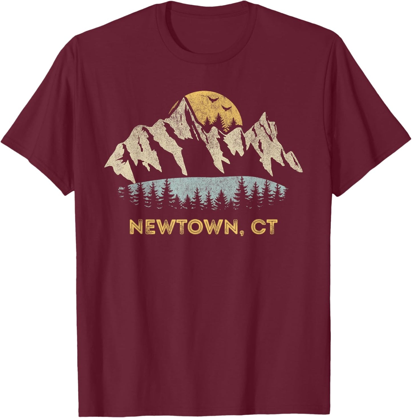 Newtown CT Mountain Sunset Sunrise T-Shirt - T-Shirt | Maroon