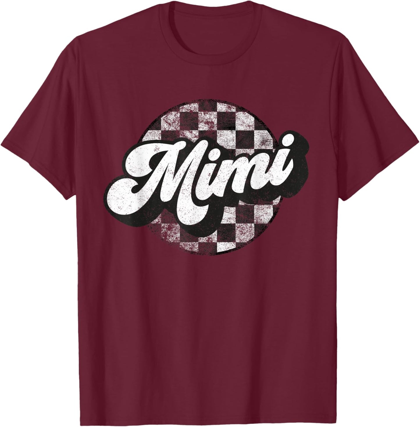 Funny Retro Checkered Mimi Race Vintage Matching Family T-Shirt - T-Shirt | Maroon