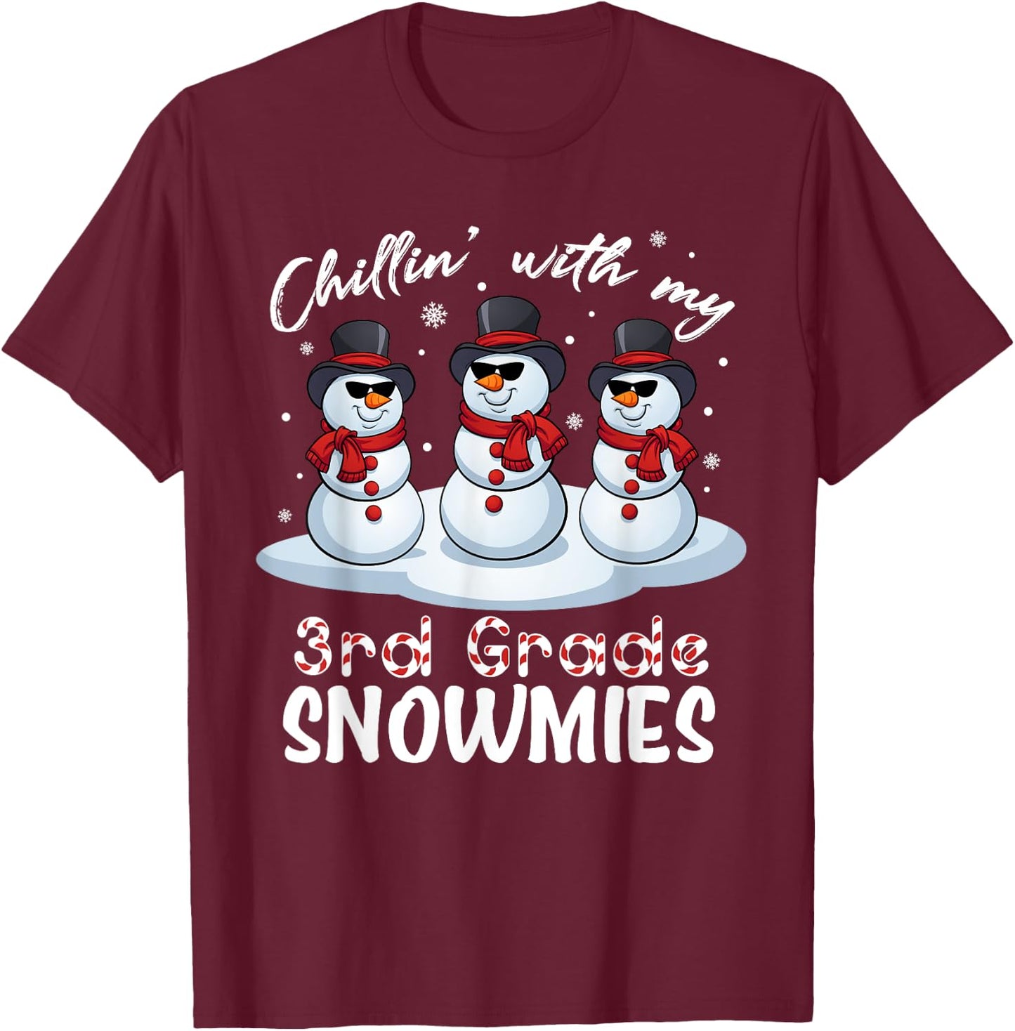 Chillin With My 3rd Grade Snowmies Teacher Xmas Pajamas Women T-Shirt - T-Shirt | Maroon