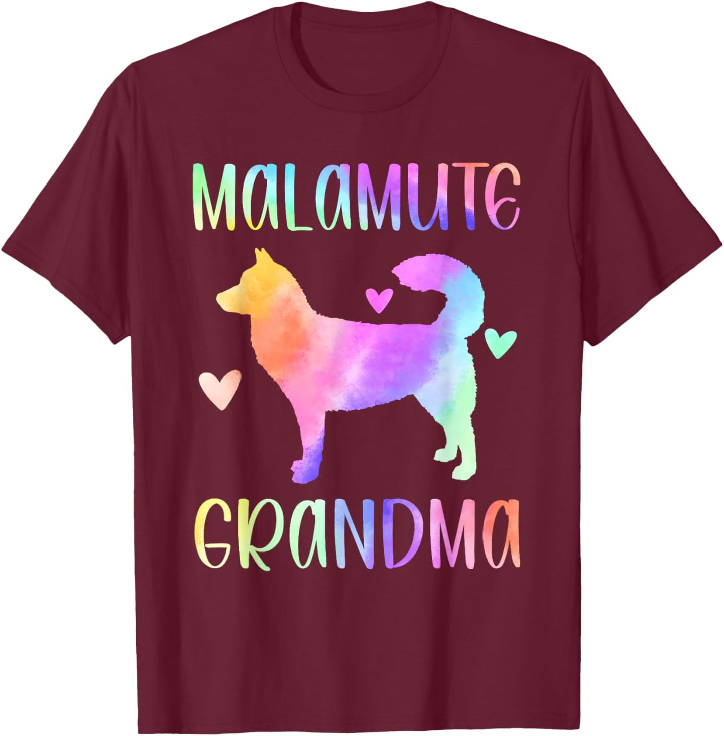 Alaskan Malamute Grandma Malamute Nana Rainbow Watercolor T-Shirt - T-Shirt | Maroon