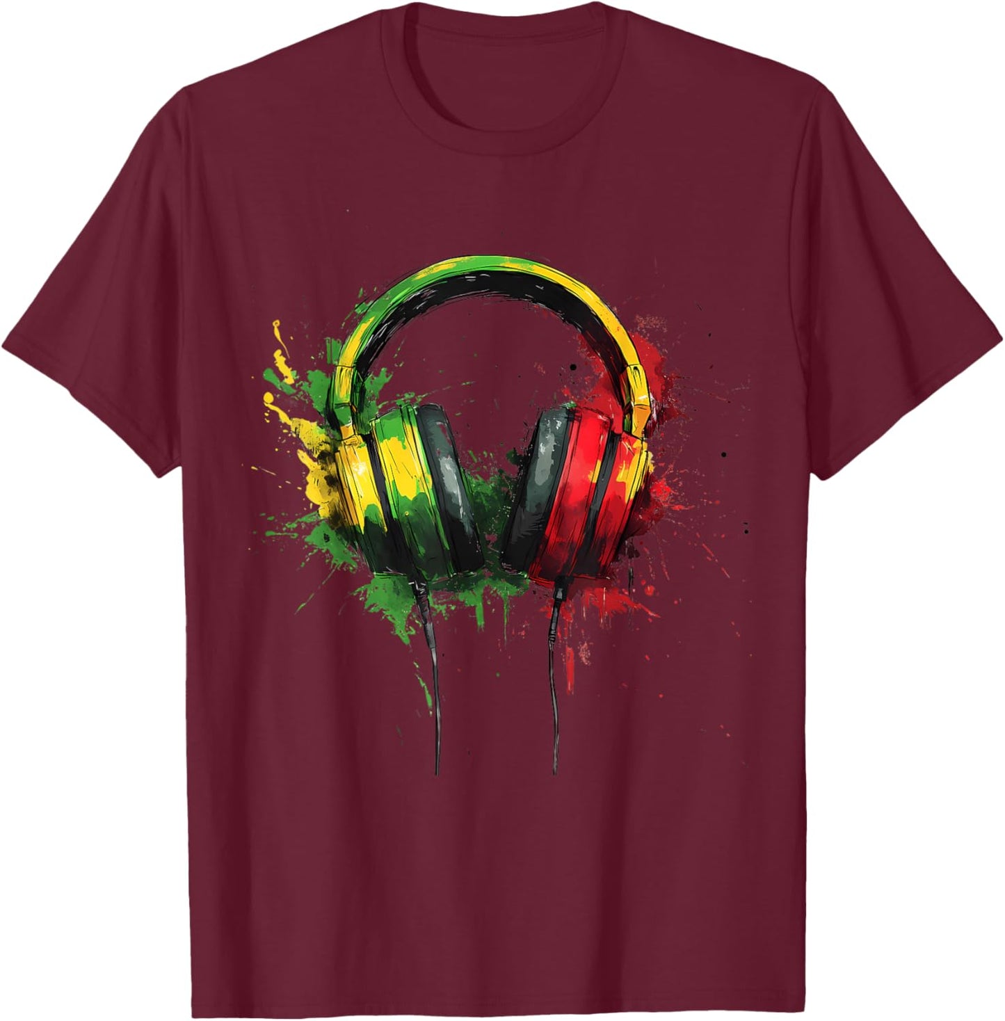 Reggae Music Headphones Jamaican Rasta Roots Jamaican T-Shirt - T-Shirt | Maroon