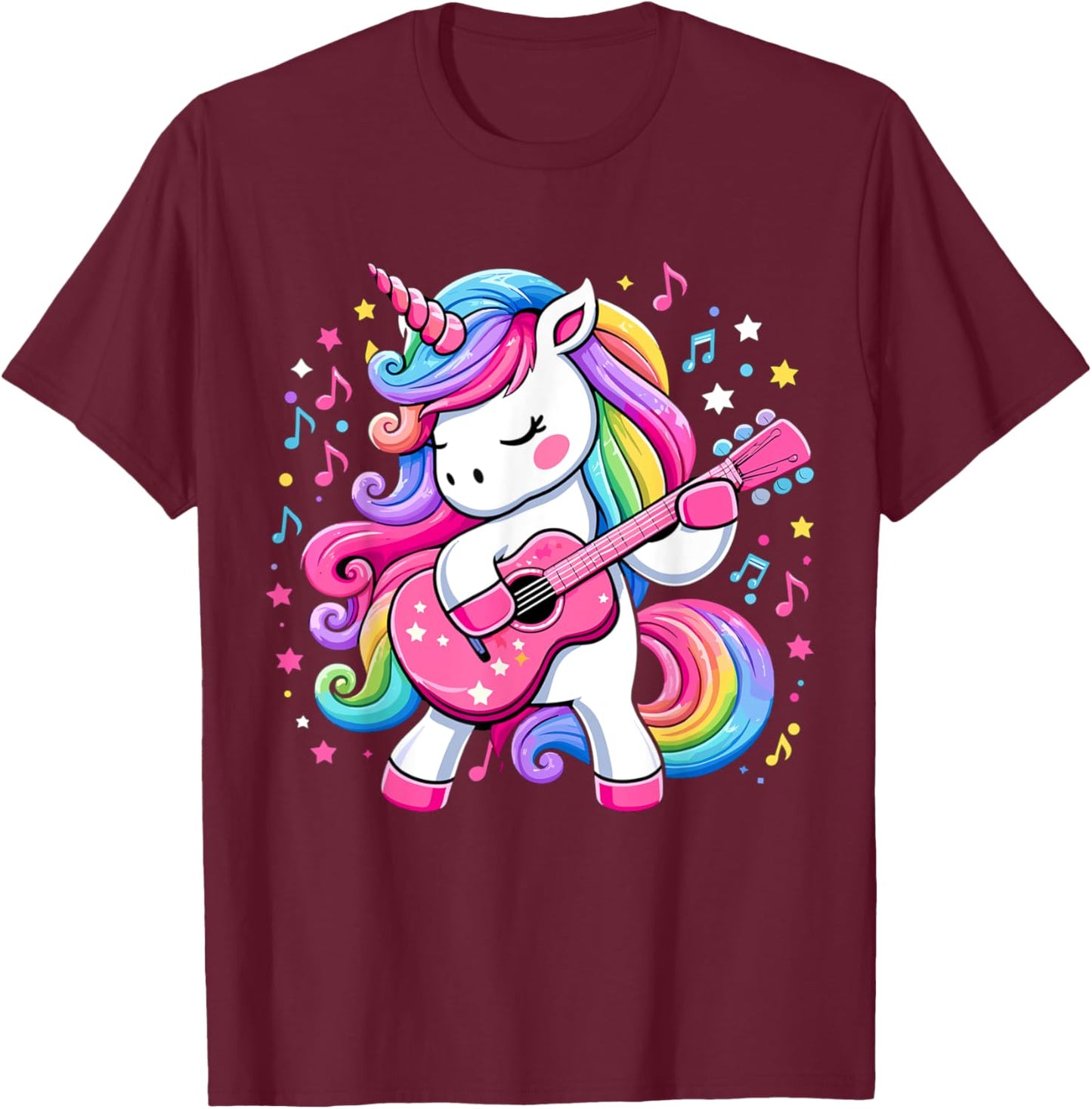 Unicorn Birthday Party Playing Guitar Music T-Shirt - T-Shirt | Maroon