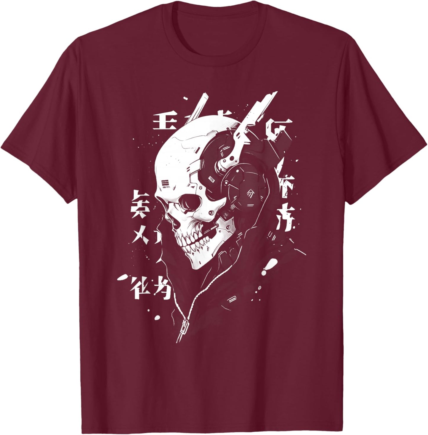 Anime Manga Skull Cyberpunk Aesthetic Techwear Harajuku T-Shirt - T-Shirt | Maroon