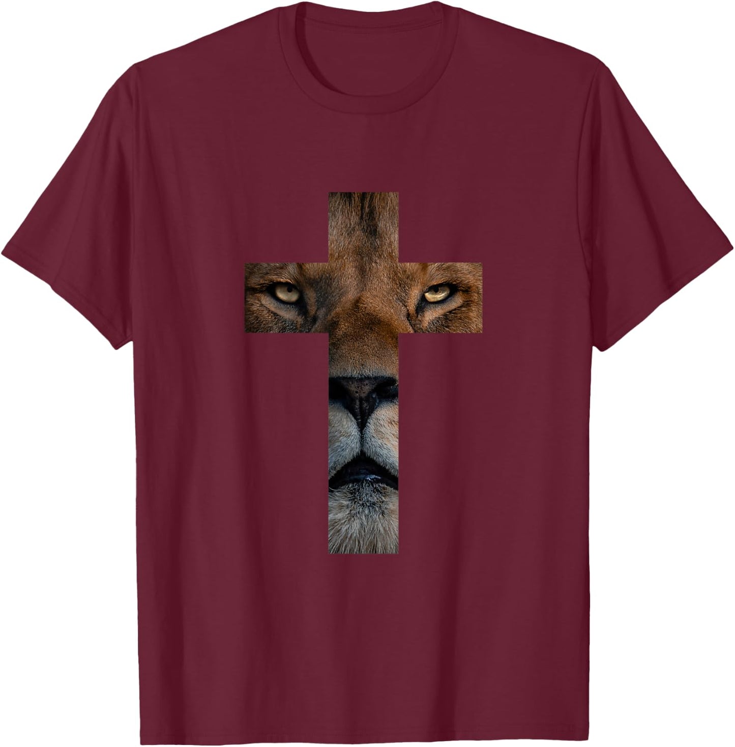 Lion Cross King Lord Jesus Bible Judah T-Shirt - T-Shirt | Maroon