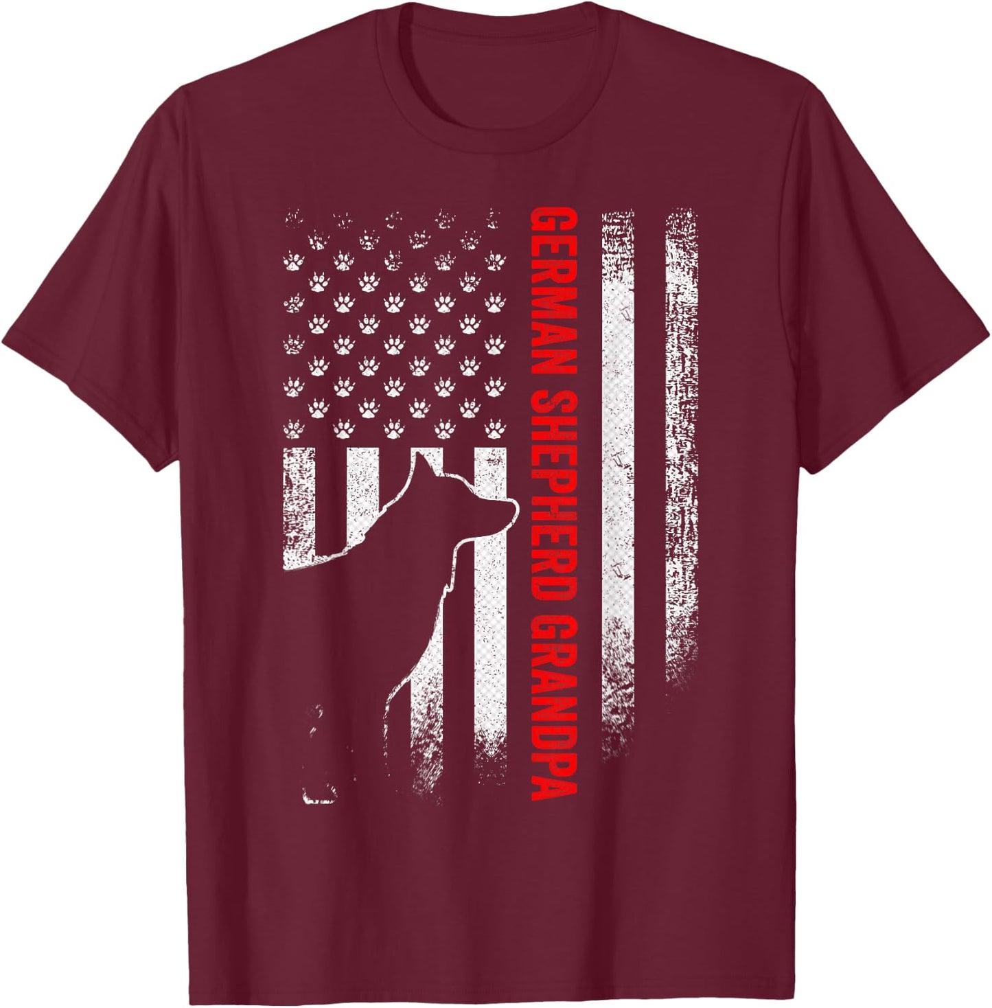 Vintage USA Flag Proud German Shepherd Grandpa Silhouette T-Shirt - T-Shirt | Maroon