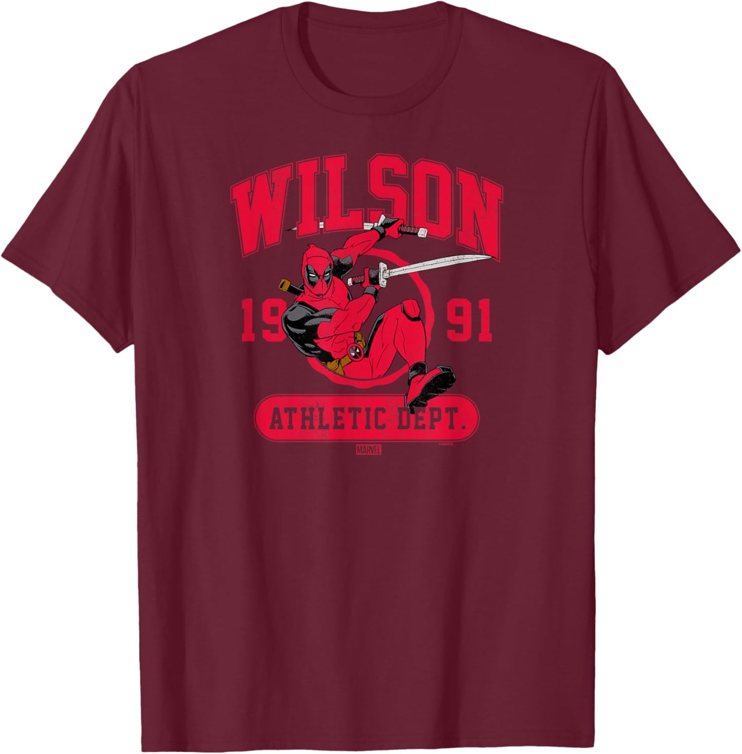 Deadpool - Wade Wilson Collegiate T-Shirt - T-Shirt | Maroon