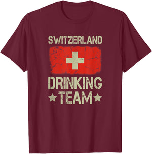 Switzerland Drinking Team Switzerland Flag Funny Drinking T-Shirt - T-Shirt | Maroon