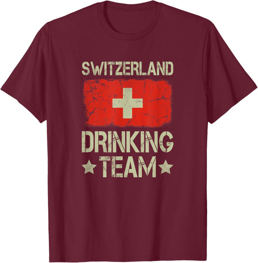 Switzerland Drinking Team Switzerland Flag Funny Drinking T-Shirt - T-Shirt | Maroon