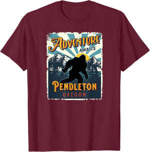 Pendleton Oregon Retro Sasquatch Big Foot Bigfoot Souvenir T-Shirt - T-Shirt | Maroon