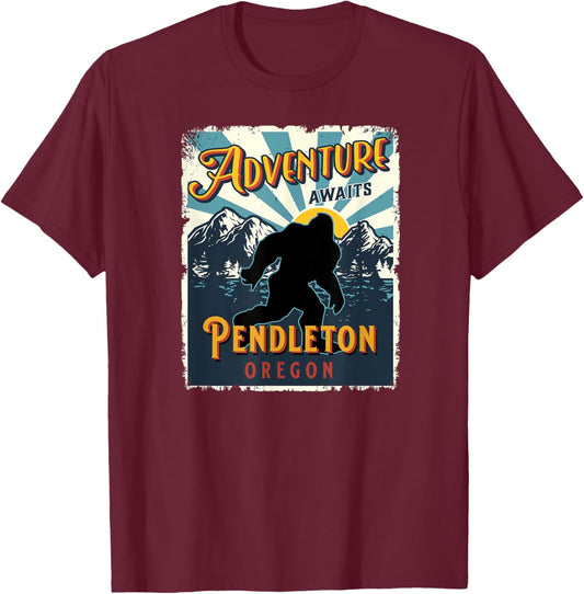 Pendleton Oregon Retro Sasquatch Big Foot Bigfoot Souvenir T-Shirt - T-Shirt | Maroon