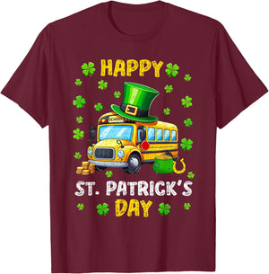 Vintage Happy St. Patrick's Day School Bus Shamrocks Driver T-Shirt - T-Shirt | Maroon