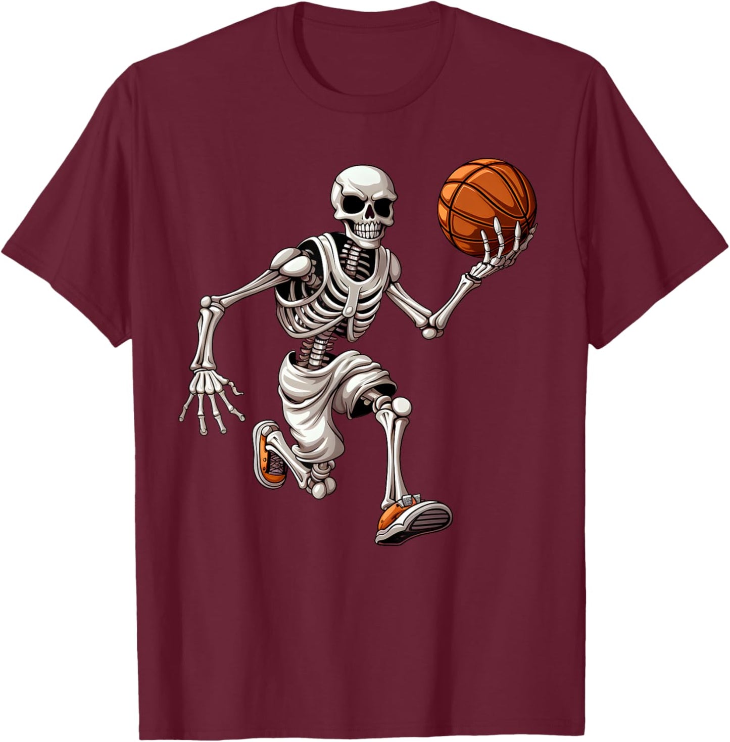 Basketball Skeleton Playing Basketball Halloween Skull Lover T-Shirt - T-Shirt | Maroon