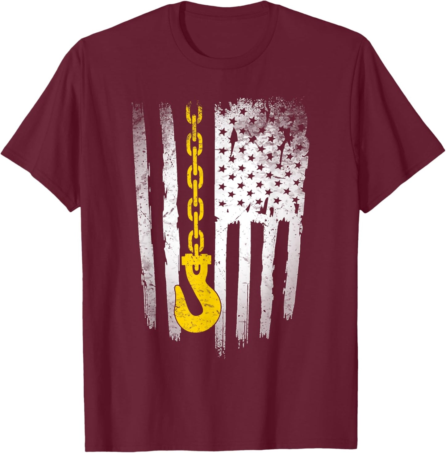 Tow Truck Driver Gift Men USA Flag Towing Hook For US T-Shirt - T-Shirt | Maroon