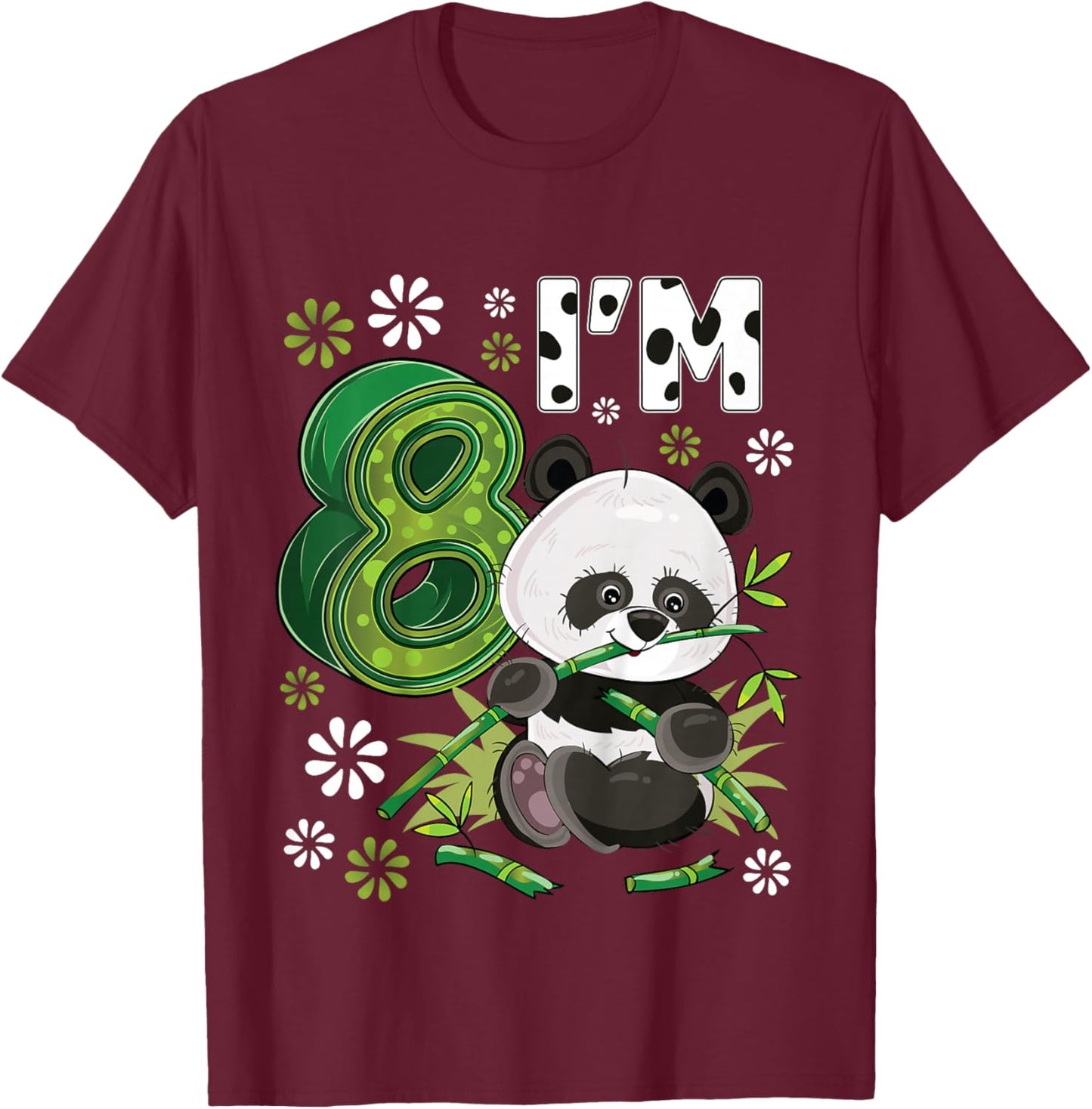 8 Year Old Panda 8th Birthday Party Animal Panda Lover T-Shirt - T-Shirt | Maroon