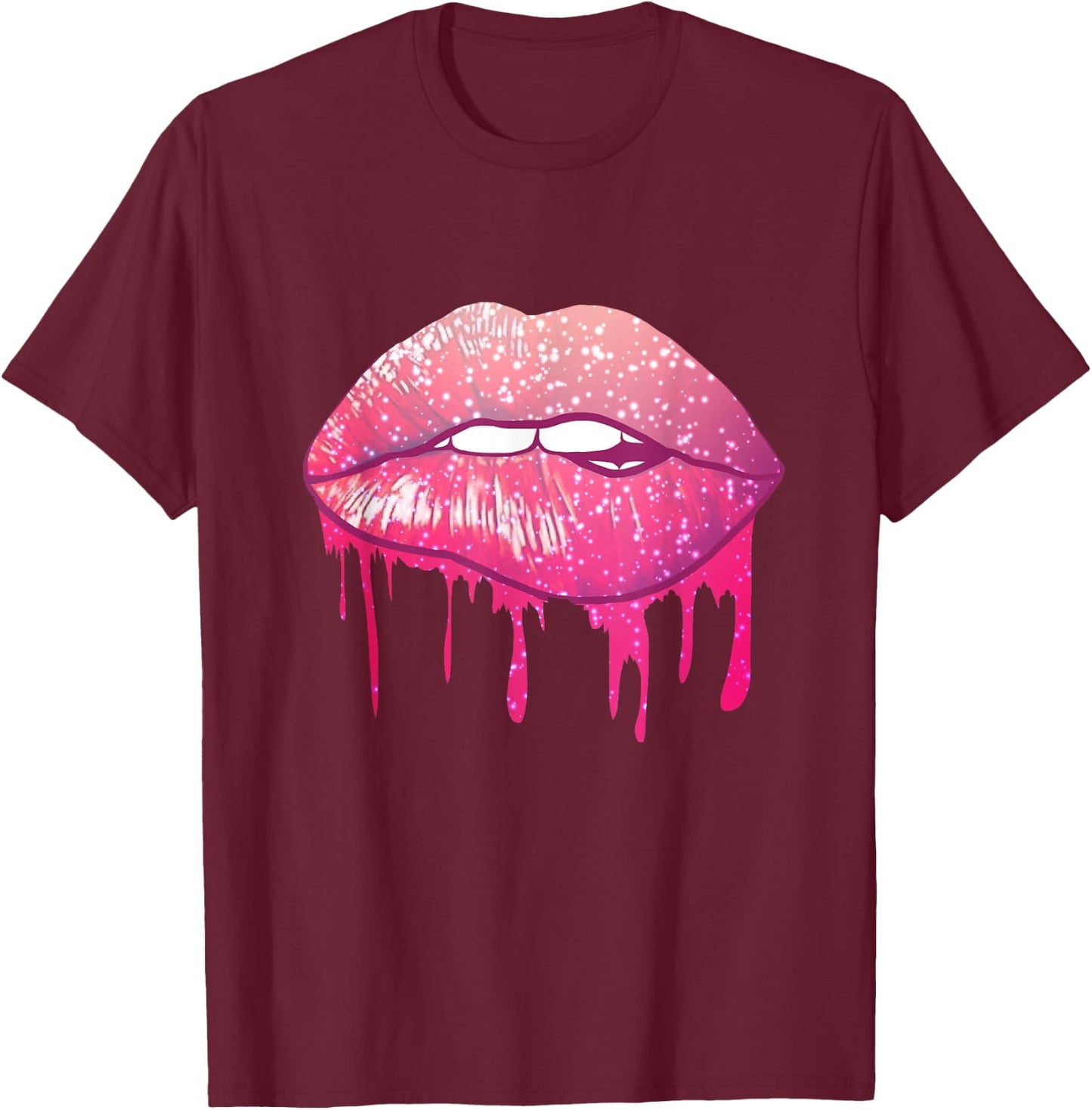 Purple Dripping Biting Lips Lipstick 80s Gifts T-Shirt - T-Shirt | Maroon