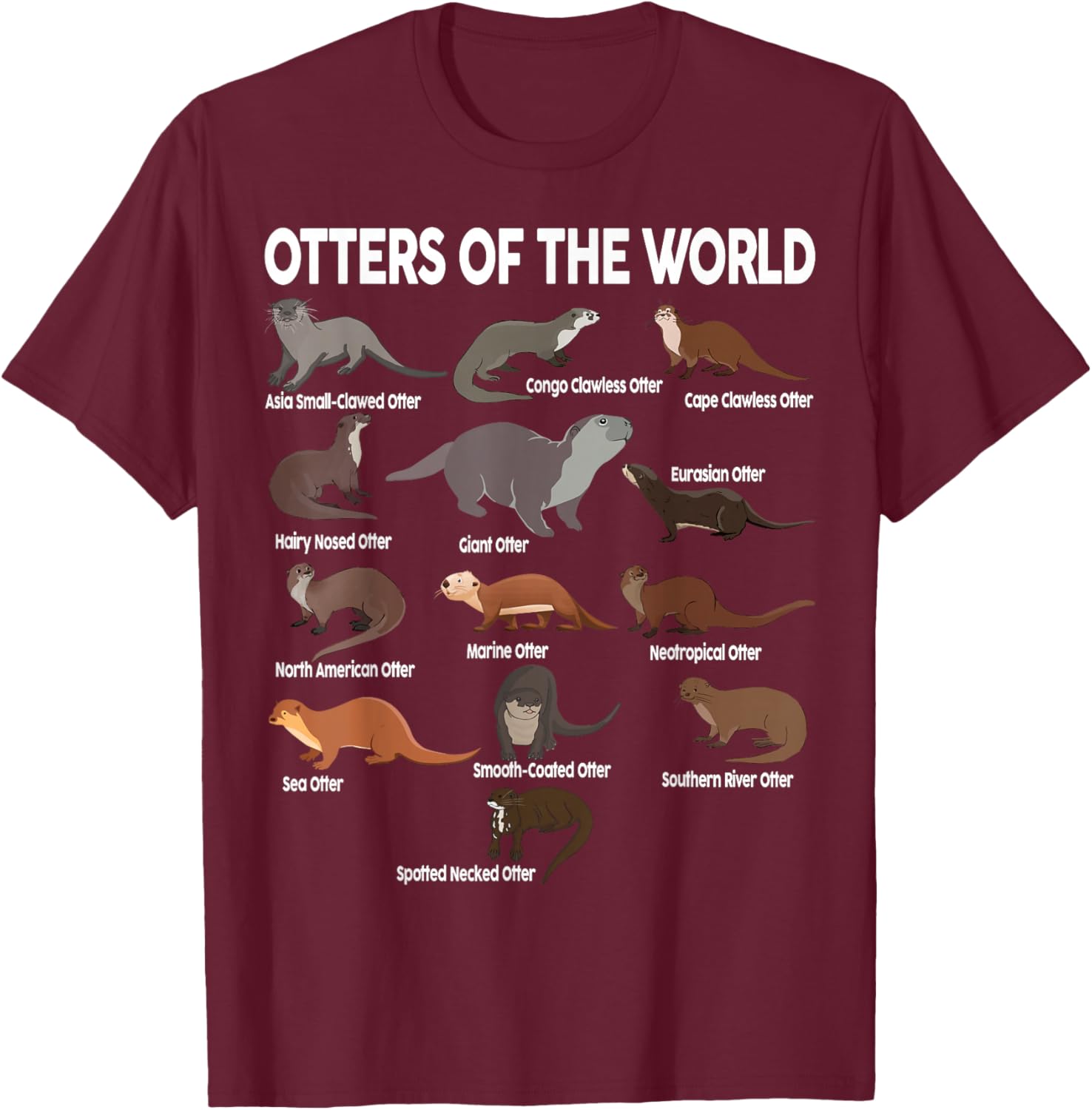 Otters- of The World Kids Girls Men Boy Blue Sea Otter T-Shirt - T-Shirt | Maroon