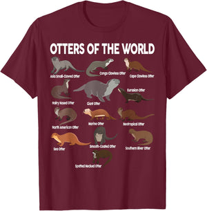 Otters- of The World Kids Girls Men Boy Blue Sea Otter T-Shirt - T-Shirt | Maroon