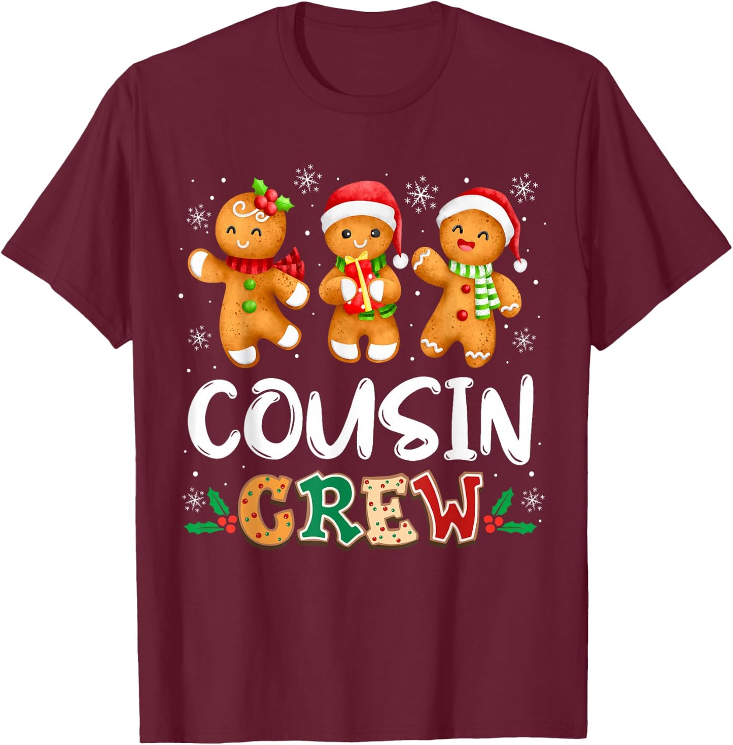 Cousin Crew Christmas Pajama Shirt Gingerbread Man T-Shirt - T-Shirt | Maroon