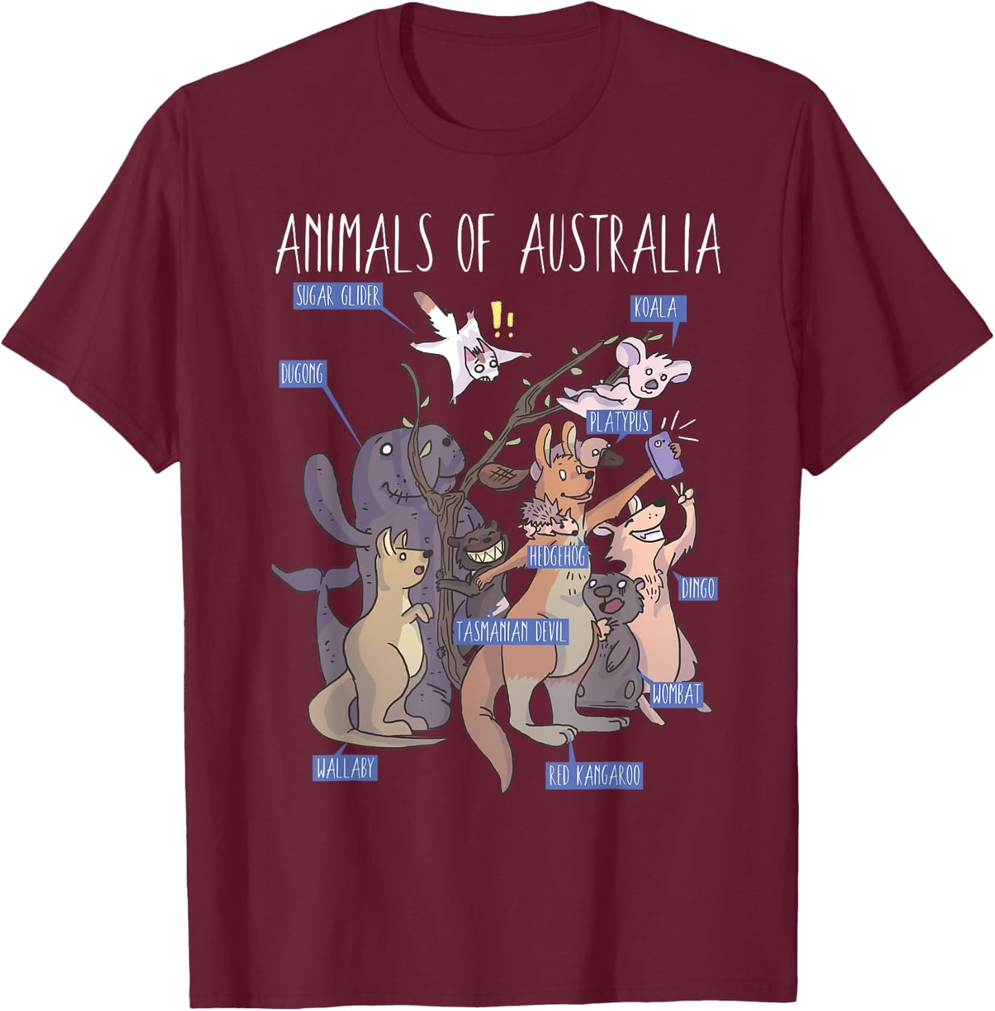 Animals Of Australia Australian Animal Educational T-Shirt - T-Shirt | Maroon