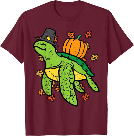 Thanksgiving Sea Turtle Cute Tortoise Fall Men Women Kids T-Shirt - T-Shirt | Maroon