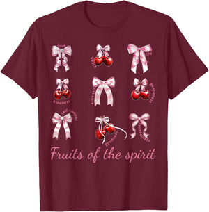 Fruit Of The Spirit Bow Coquette Cherry Christian Bible T-Shirt - T-Shirt | Maroon