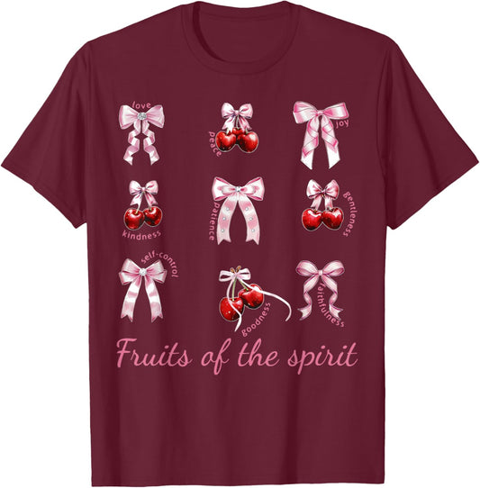 Fruit Of The Spirit Bow Coquette Cherry Christian Bible T-Shirt - T-Shirt | Maroon