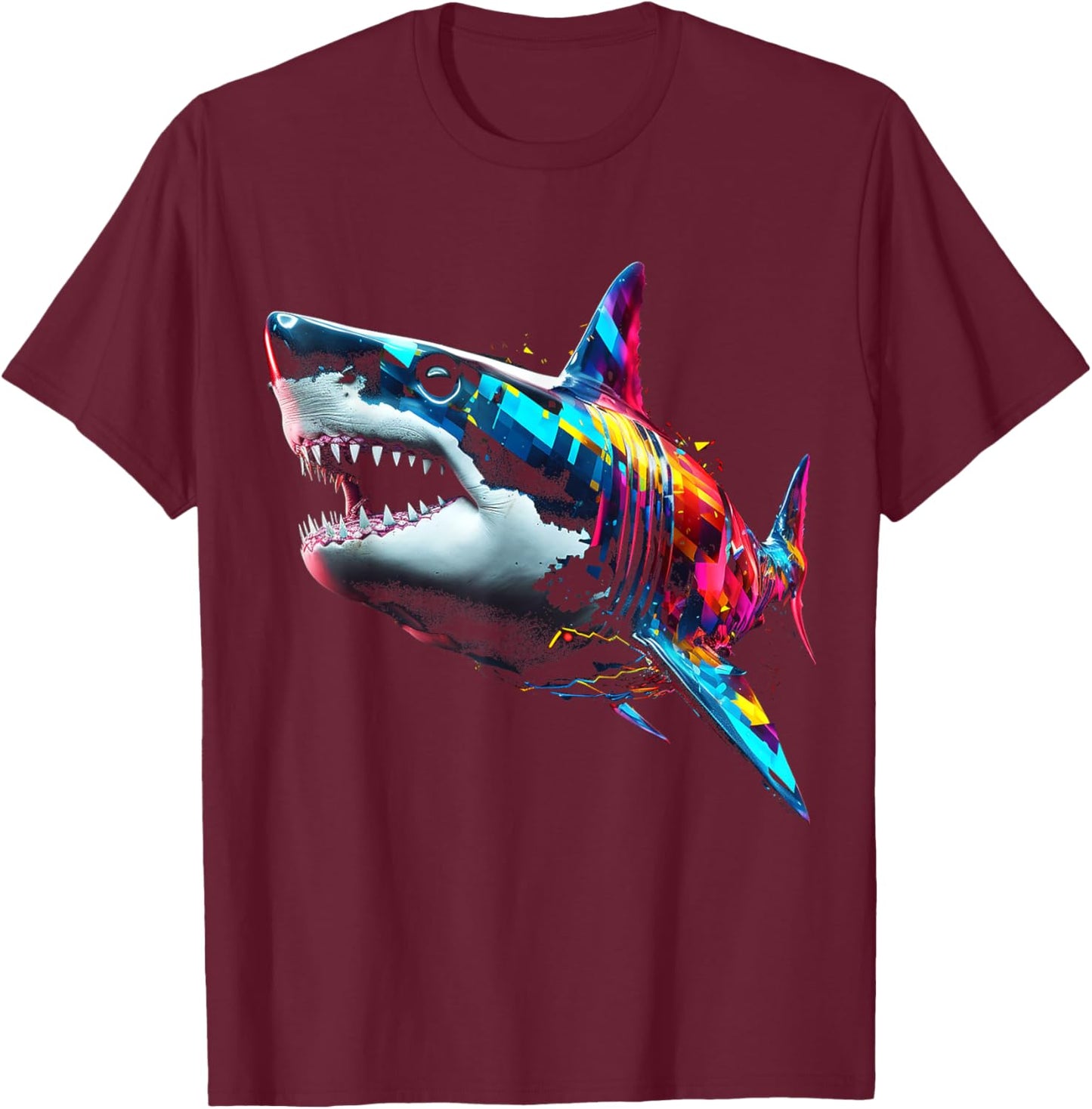 Shark Polygon Colorful Animal Art Abstract Graphic Shark T-Shirt - T-Shirt | Maroon